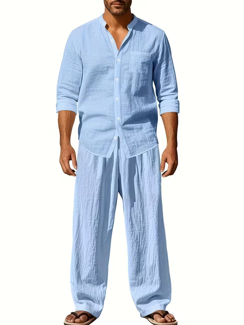 Men's Casual 2-Piece Long Sleeve Shirt & Pants Set