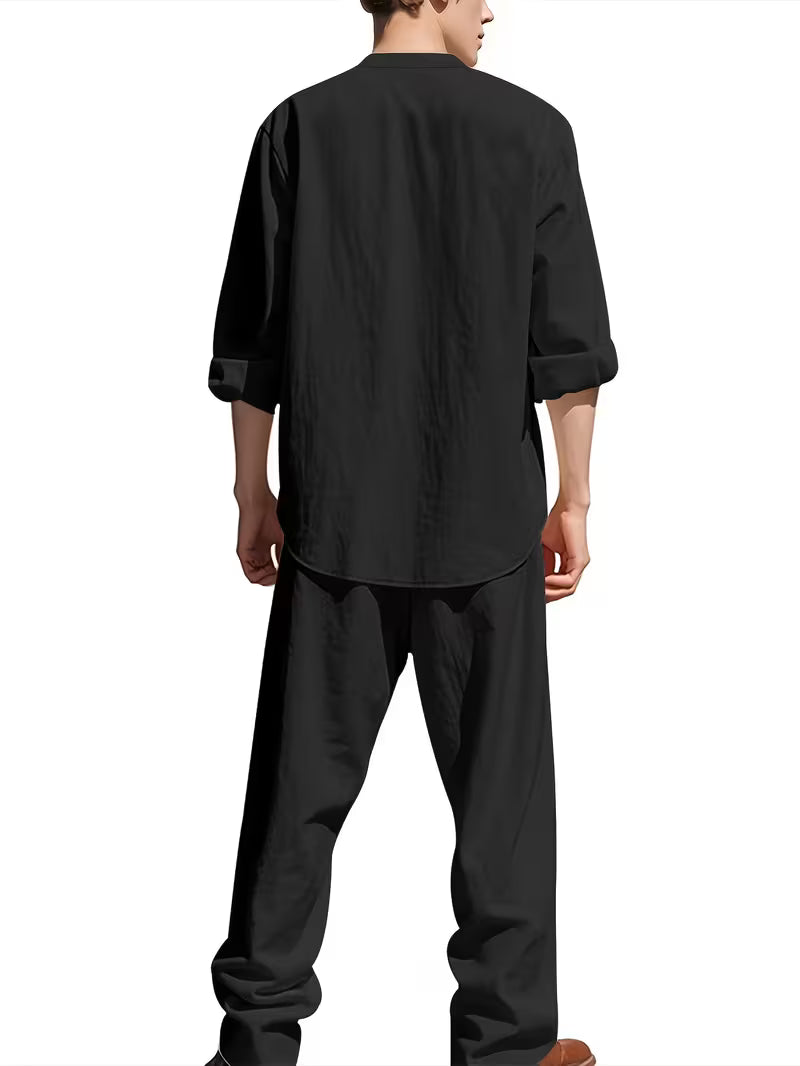 Men's Casual 2-Piece Long Sleeve Shirt & Pants Set