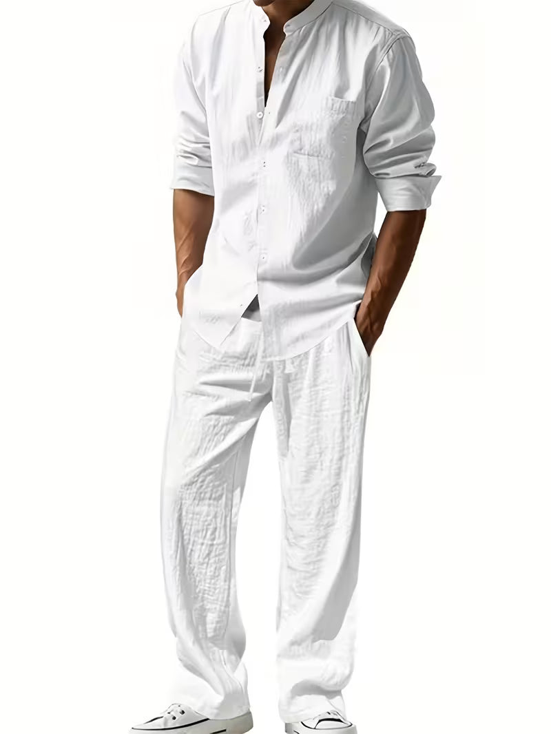 Men's Casual 2-Piece Long Sleeve Shirt & Pants Set