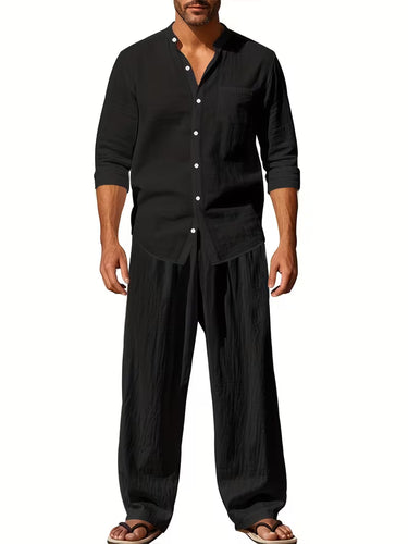 Men's Casual 2-Piece Long Sleeve Shirt & Pants Set