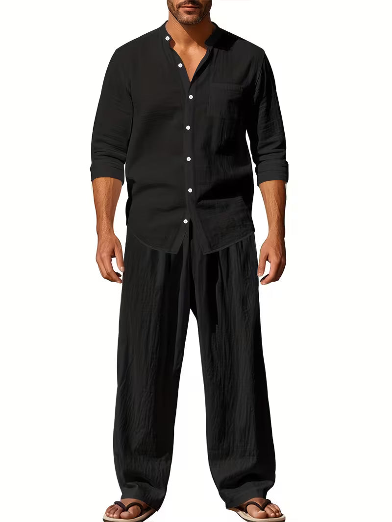 Men's Casual 2-Piece Long Sleeve Shirt & Pants Set