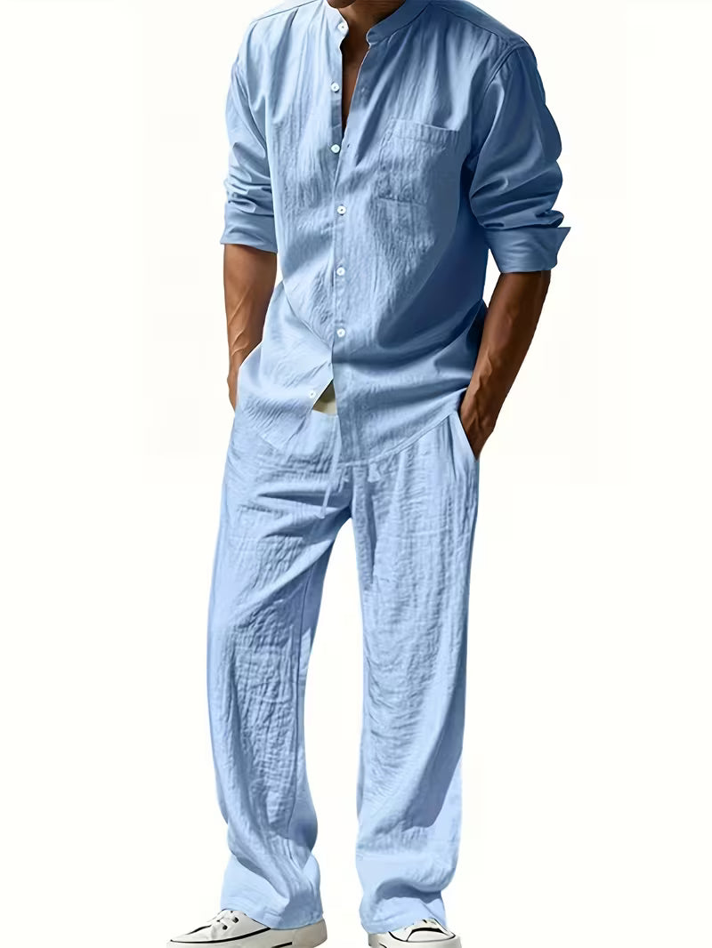 Men's Casual 2-Piece Long Sleeve Shirt & Pants Set
