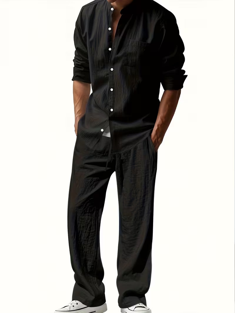 Men's Casual 2-Piece Long Sleeve Shirt & Pants Set