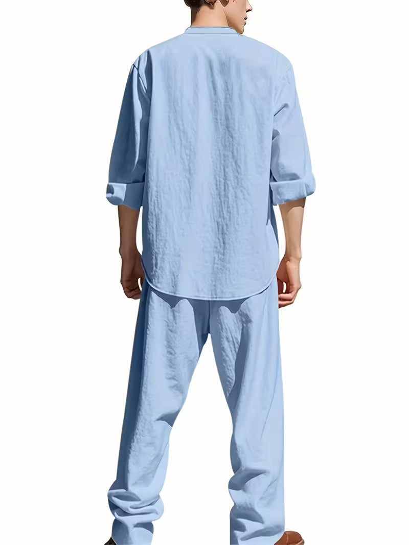 Men's Casual 2-Piece Long Sleeve Shirt & Pants Set