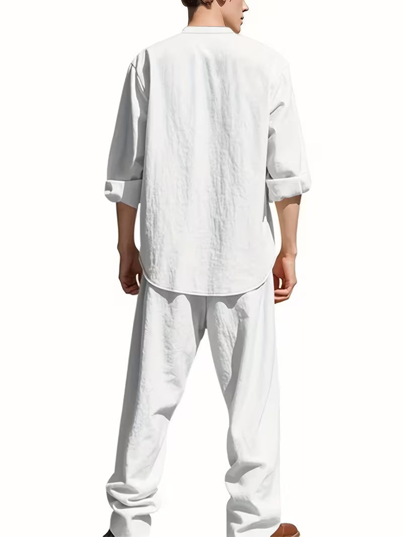 Men's Casual 2-Piece Long Sleeve Shirt & Pants Set