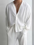 Men's V-Neck Striped 2-Piece Summer Shirt & Pants Set