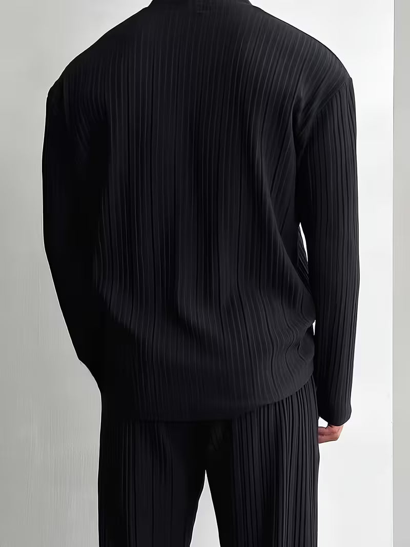 Men's V-Neck Striped 2-Piece Summer Shirt & Pants Set