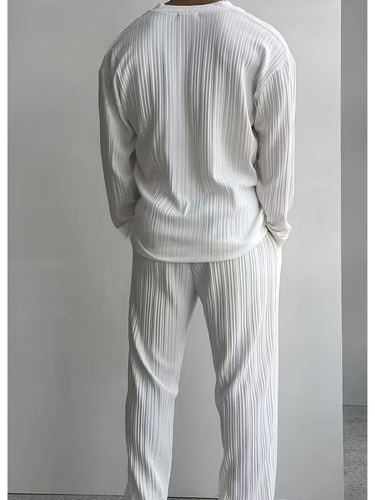 Men's V-Neck Striped 2-Piece Summer Shirt & Pants Set
