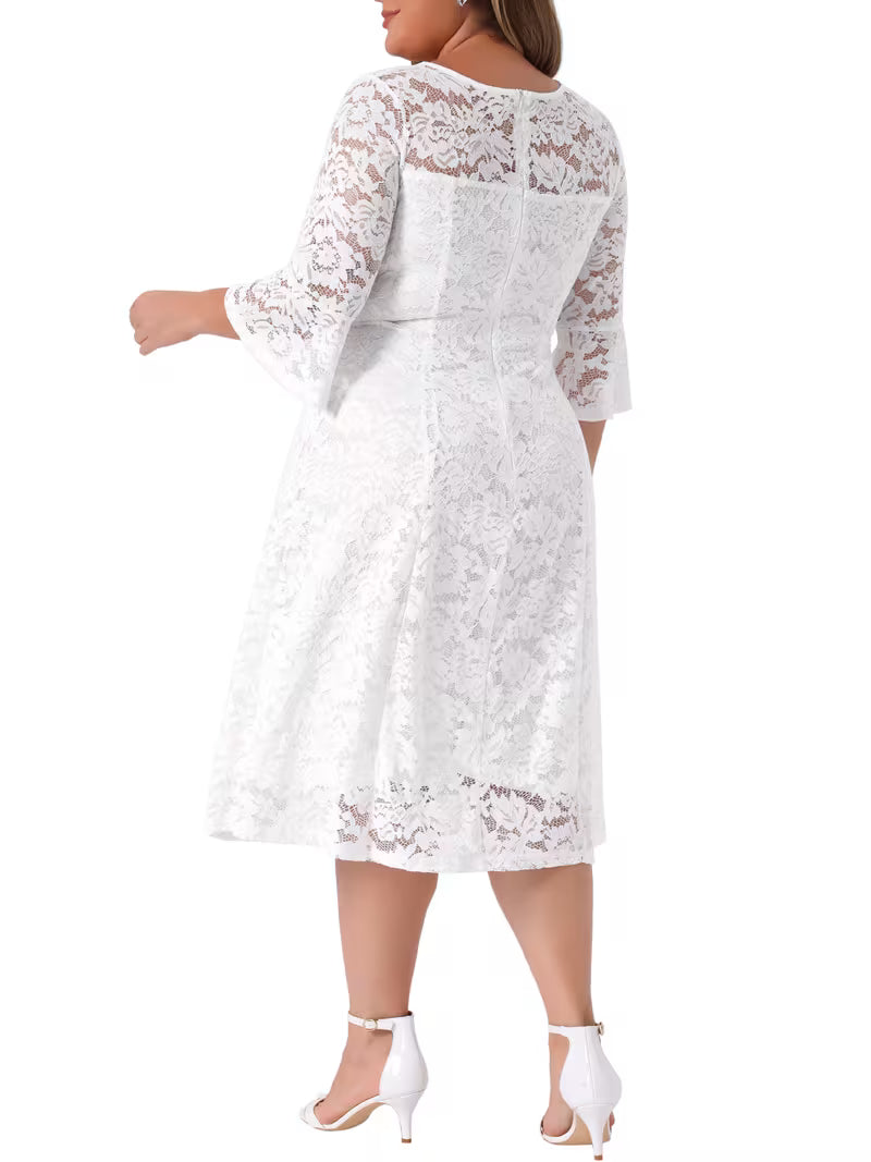 Plus Size Lace V-Neck Midi Wedding & Bridesmaid Dress