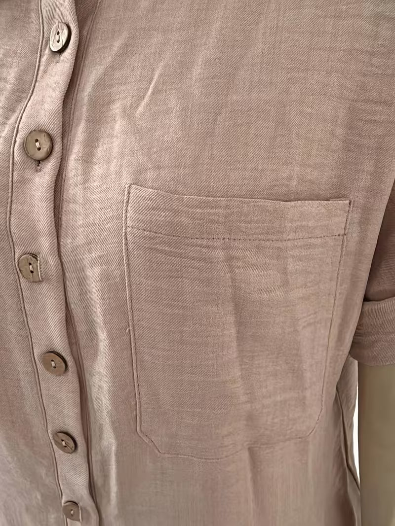 Women's Summer Short Sleeve Cargo Jumpsuit with Button Front